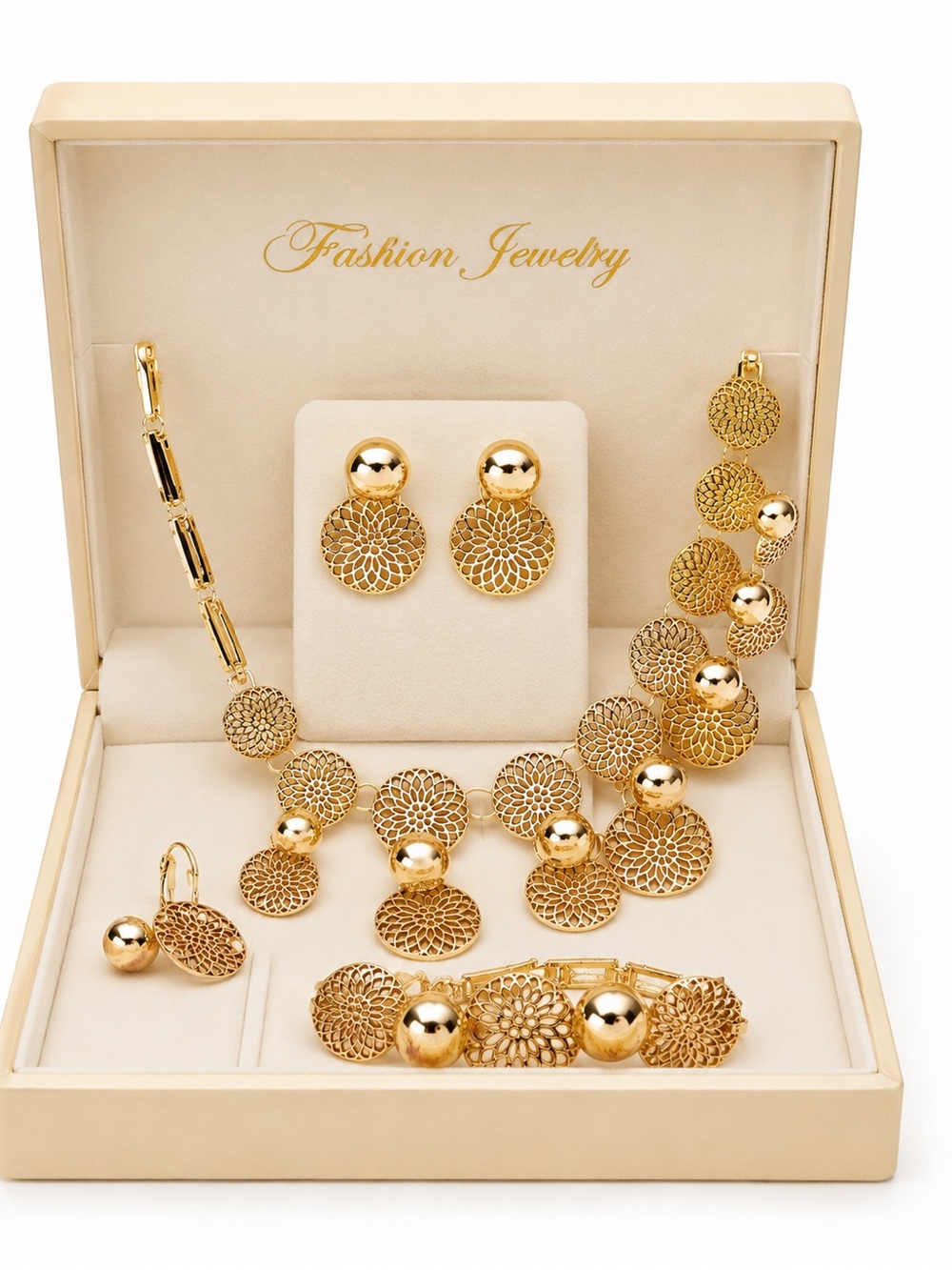 Gold Filigree Necklace and Earring Set - Fashion Jewelry